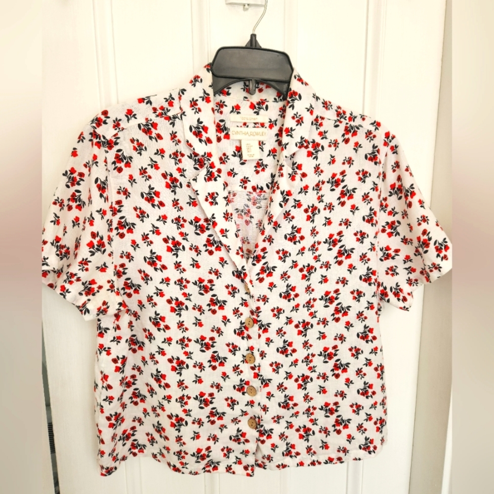 Cynthia Rowley Floral Print Linen Shirt Size Small